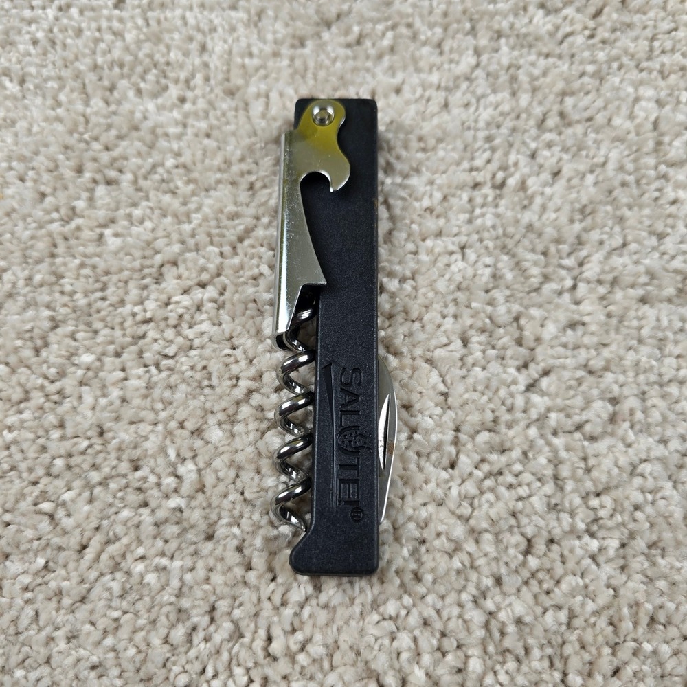 Salute Wine Opener Black Folding Waiters Corkscrew Bottle‎ Opener Foil Cutter